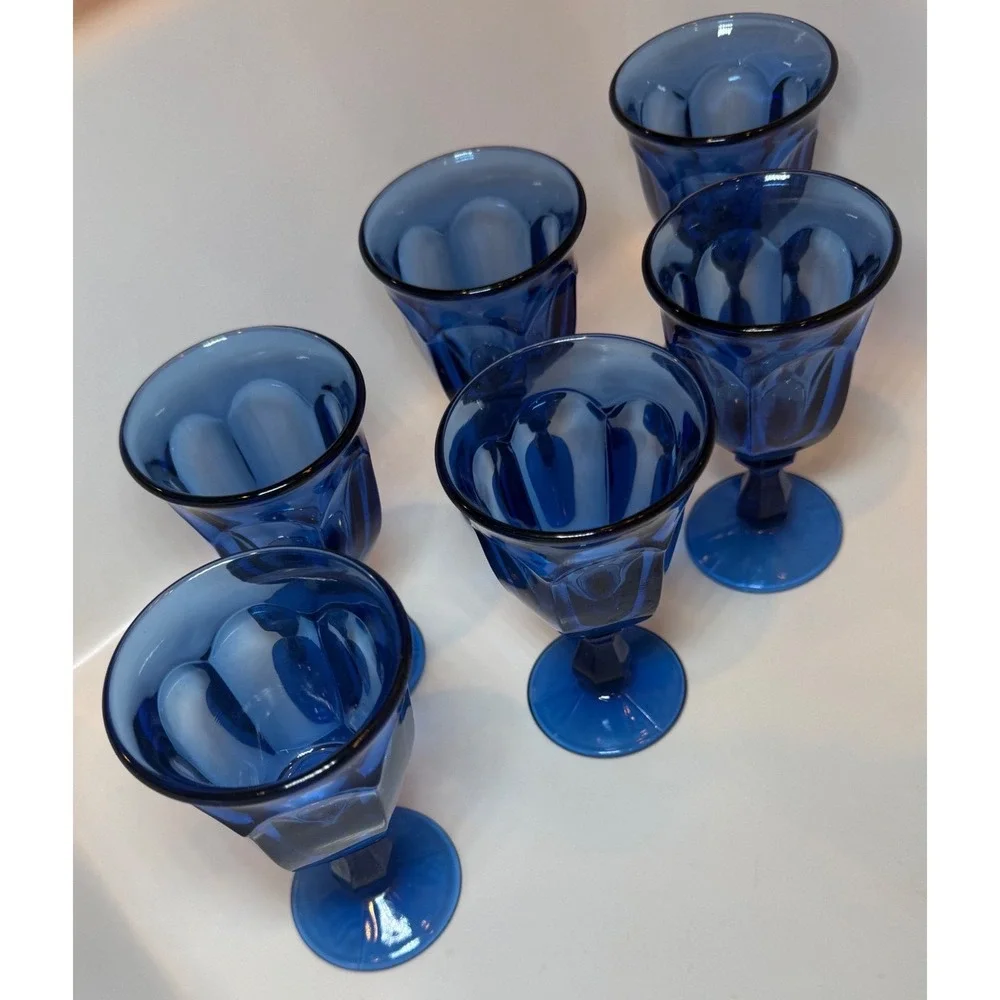 Vintage Imperial Glass Old Williamsburg Cobalt Goblets‎ 5.3